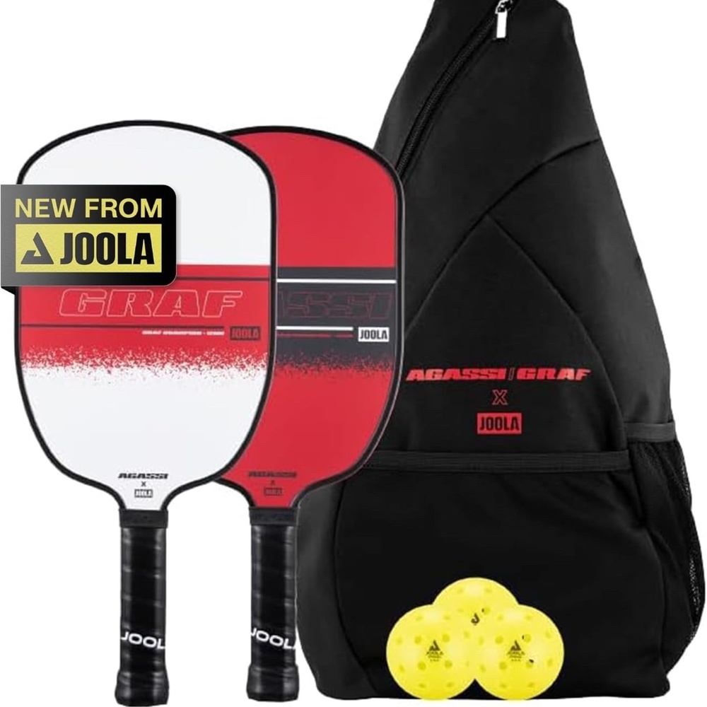 Agassi/Graf Champion Set with Pickleball Paddles Balls & Sling Bag - Joola